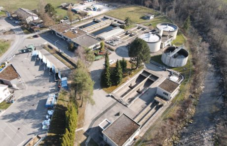 Traitement des micropolluants pour la STEP de Villars-sur-Glane - Epuration des eaux - vue aérienne